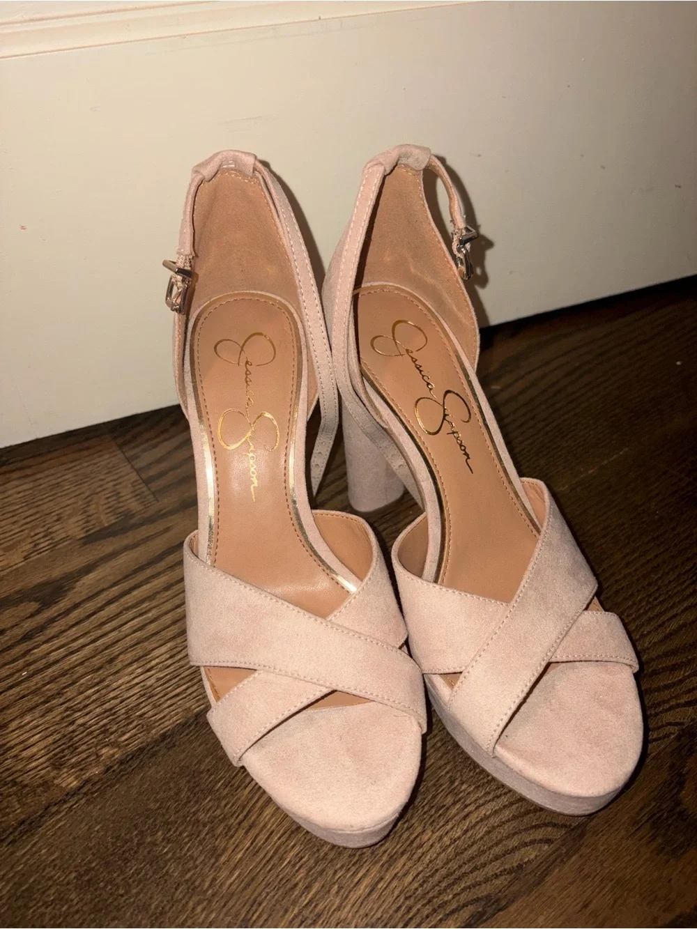 Jessica Simpson Light Blush Suede Platform Block Heels